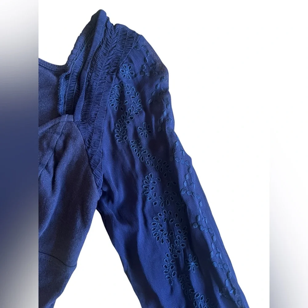 FREE PEOPLE Intimately Enchanted By You Bodysuit Ruffled Eyelet Bell Sleeve Navy